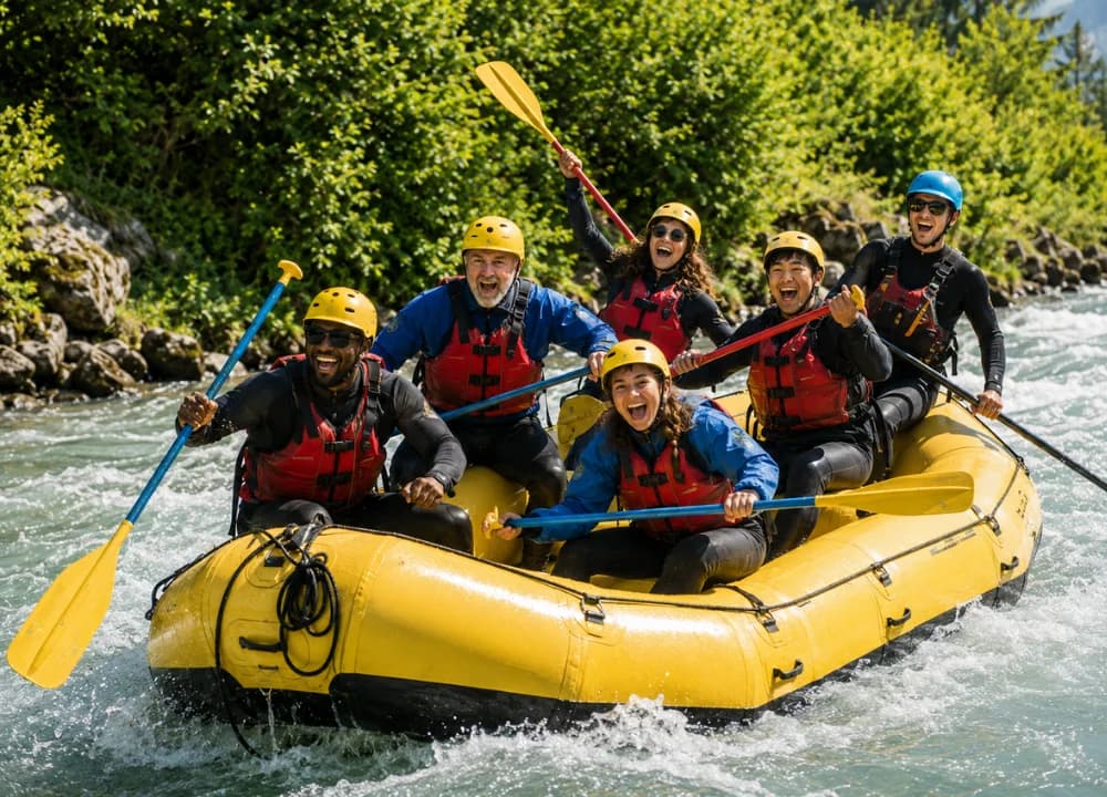 Famolo - Rafting per famiglie tra fiume alpino e lago turchese nelle Alpi svizzere